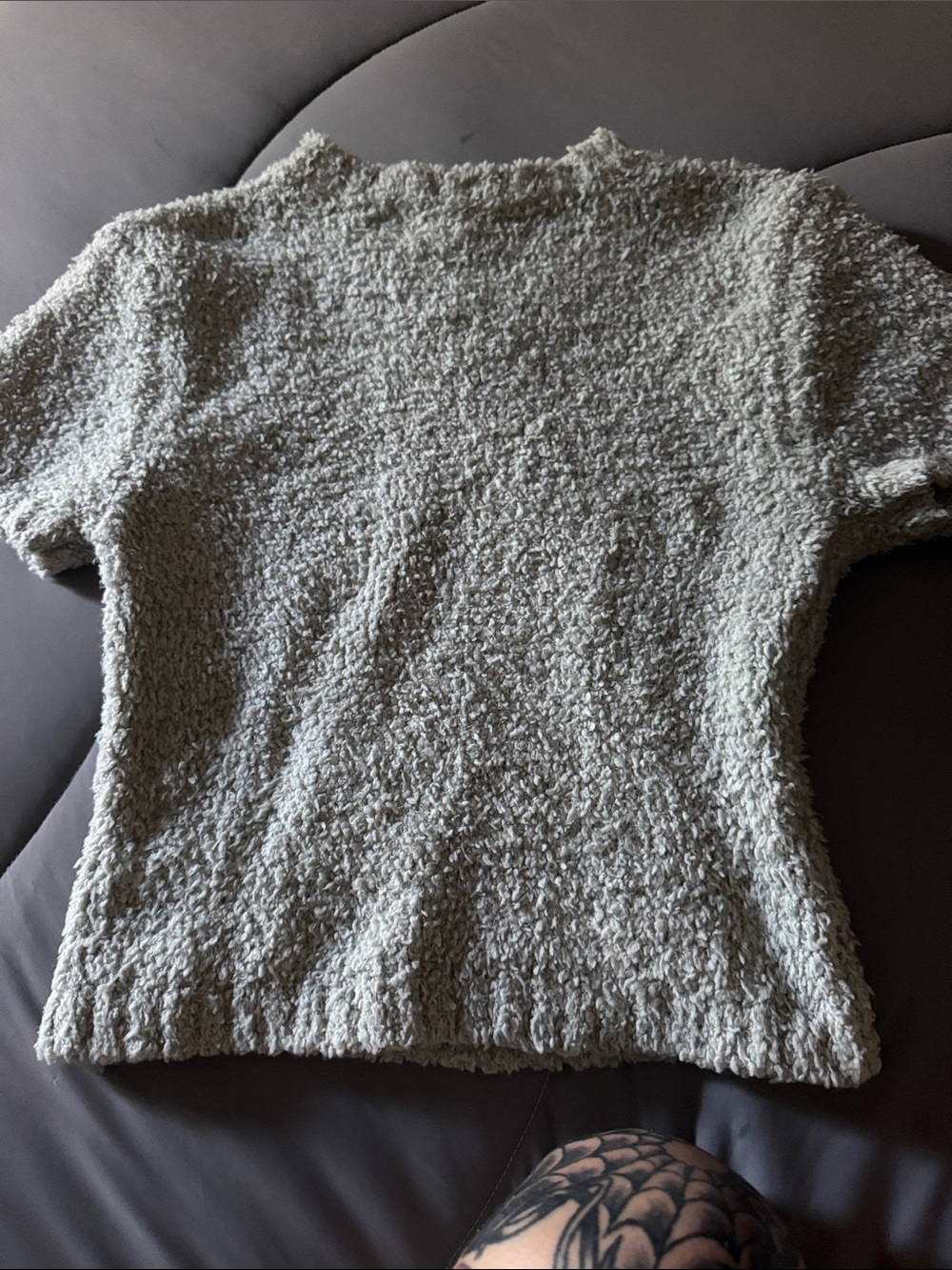 SKIMS Short-Sleeve Chenille Crewneck Sweater - Light Gray